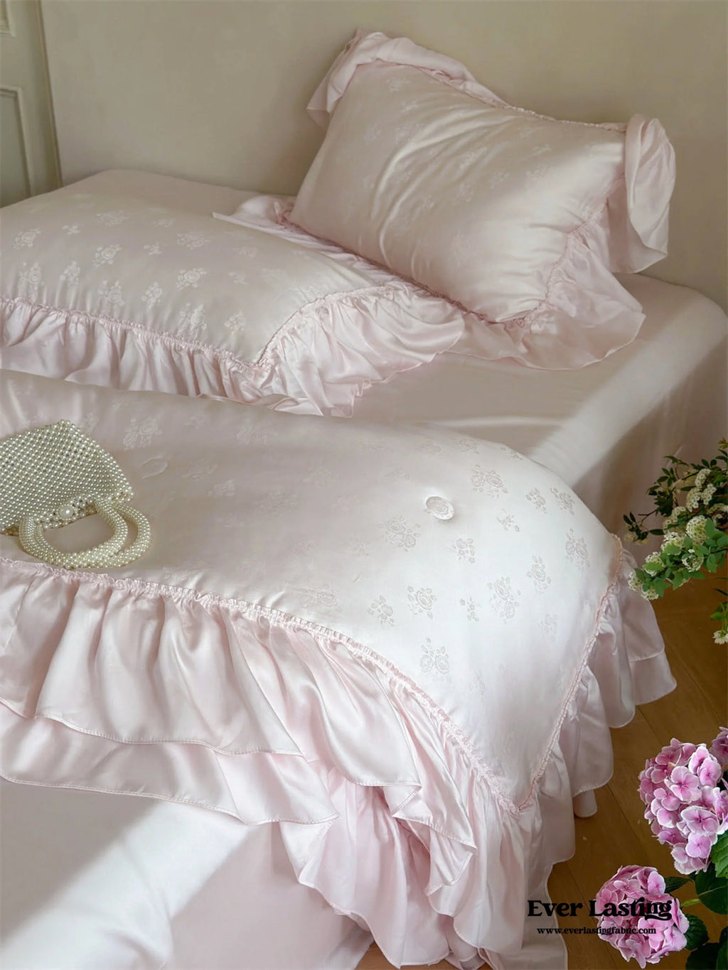 Floral Jacquard Tencel Blanket Set / Pink Ever Lasting