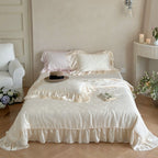 Floral Jacquard Tencel Blanket Set / White Ever Lasting