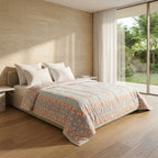 Cream & Golden Yellow Olive Jaipur Indian hand block print floral quilted comforter | Jaipur Indian hand block print cotton muslin quilted comforter | Sanganer floral block print bedding | Queen King size quilt India | House of Avana [[SKU:HOA-COM-GYOG-015]]