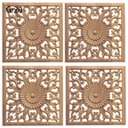 Classic Carved Wood Wall Sculpture, 7.87" Square Floral Medallion, Decorative Unpainted Wooden Applique... - House Of Avana