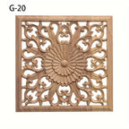 Classic Carved Wood Wall Sculpture, 7.87" Square Floral Medallion, Decorative Unpainted Wooden Applique... - House Of Avana