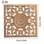 Classic Carved Wood Wall Sculpture, 7.87" Square Floral Medallion, Decorative Unpainted Wooden Applique... - House Of Avana
