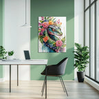 Floral Serpent Portrait – Watercolor Style UV Glass Wall Art with Botanical Snake Design - KAFCD109 Peony Atelier