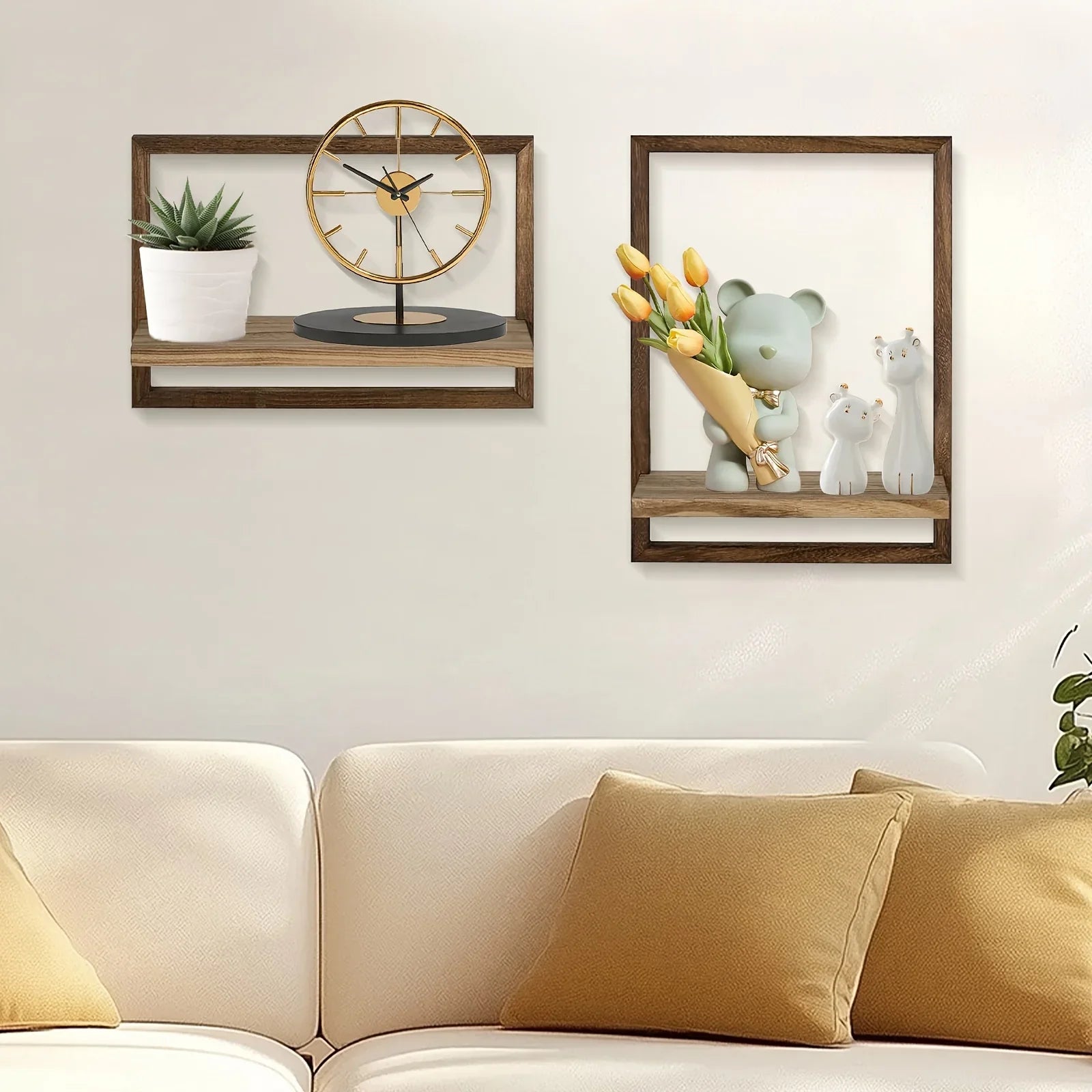 S Vintage Wooden Wall Shelf, Wall Mounted Frame Display Rack, Candle Holder, Floral Showcase, Photo... - House Of Avana