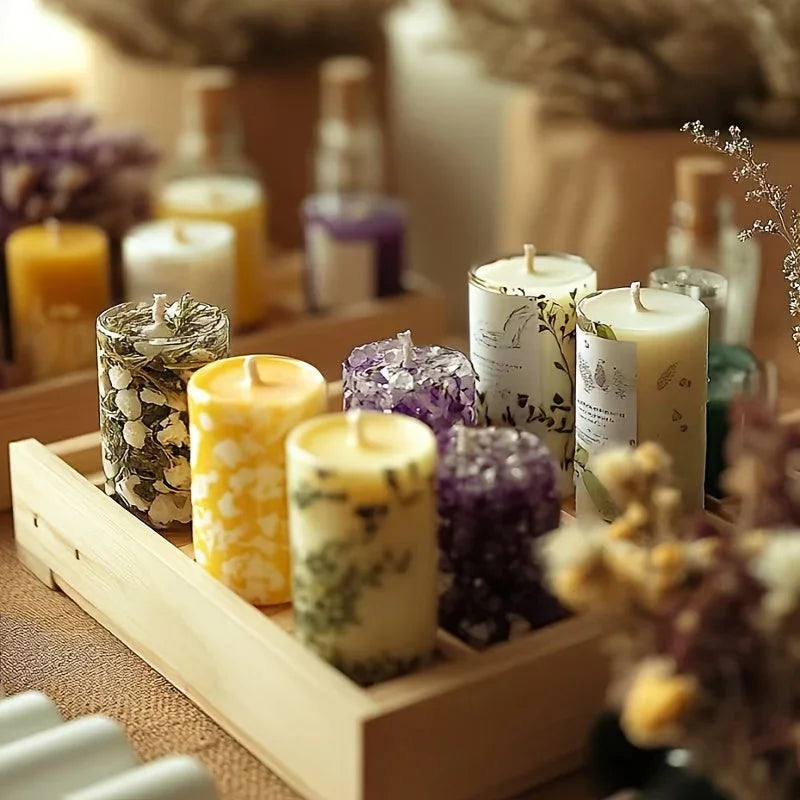 Large white floral soy wax candles in mercury glass holders, 2-pack - House of Avana