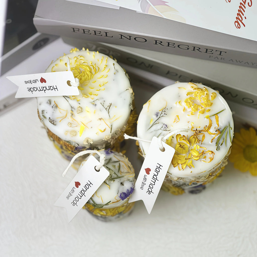 Large white floral soy wax candles in mercury glass holders, 2-pack - House of Avana