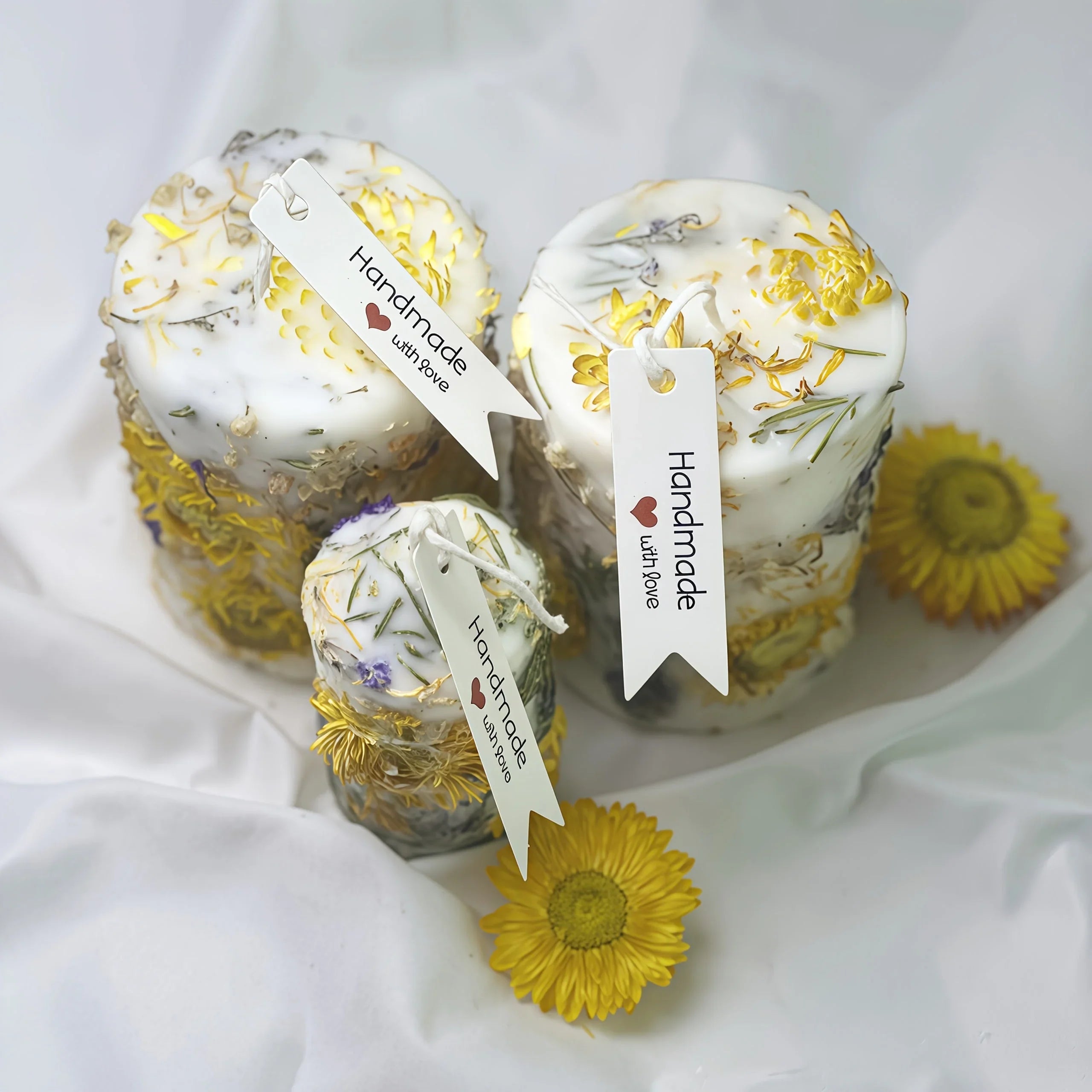 Large white floral soy wax candles in mercury glass holders, 2-pack - House of Avana