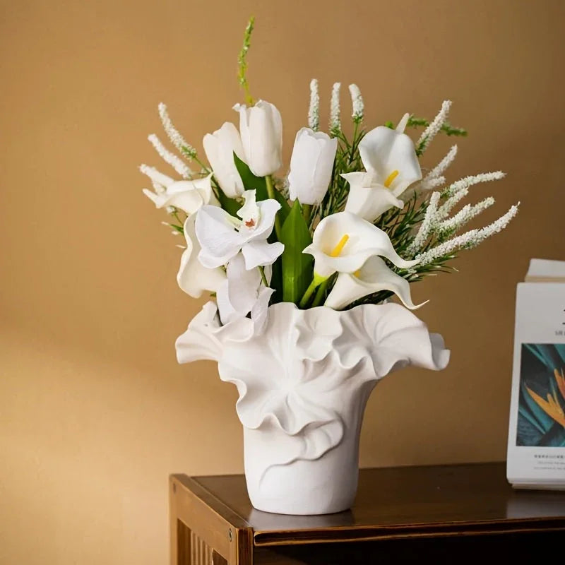 Ceramic Floral Vase - Elegant Home Decor, Easy-clean Surface, back view - House Of Avana