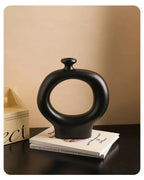 Ceramic Zebra Stripes Vase with Artificial Flowers, Modern Floral Decor, angled view - House Of Avana