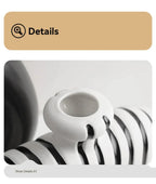 Ceramic Zebra Stripes Vase with Artificial Flowers, Modern Floral Decor, angled view - House Of Avana