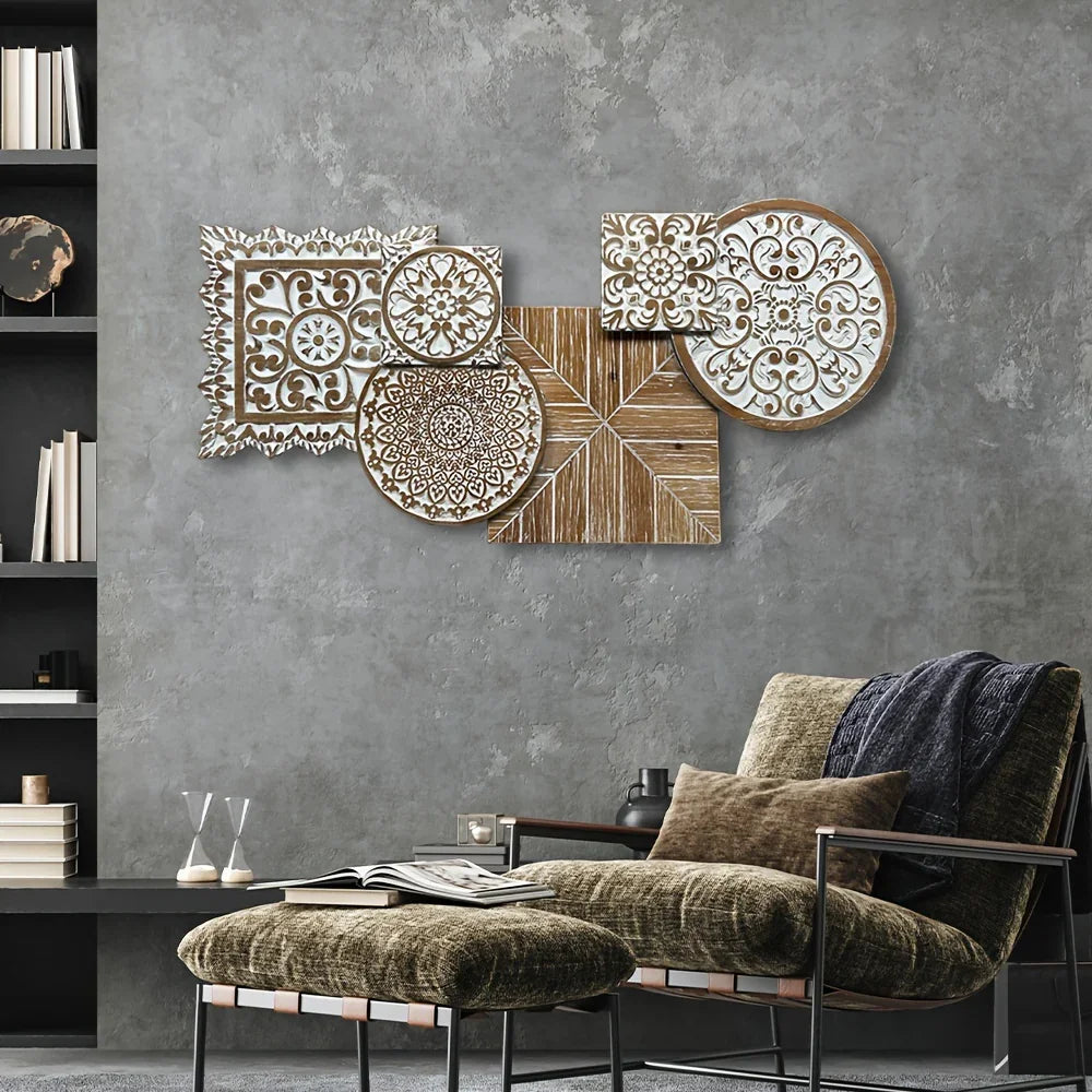 Wall Hanging - Vintage Floral Wooden, back view - House Of Avana