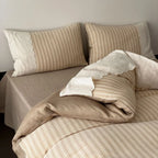 Florence Lace Double Gauze Striped Bedding Set / Beige Brown Ever Lasting