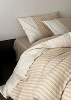 Florence Lace Double Gauze Striped Bedding Set / Beige Brown Ever Lasting