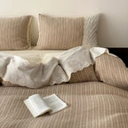Florence Lace Double Gauze Striped Bedding Set / Beige Brown Ever Lasting