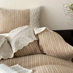 Florence Lace Double Gauze Striped Bedding Set / Beige Brown Ever Lasting