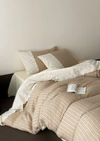 Florence Lace Double Gauze Striped Bedding Set / Beige Brown Ever Lasting