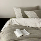 Florence Lace Double Gauze Striped Bedding Set / Beige Brown Ever Lasting