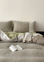 Florence Lace Double Gauze Striped Bedding Set / Beige Brown Ever Lasting