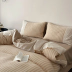 Florence Lace Double Gauze Striped Bedding Set / Beige Brown Ever Lasting