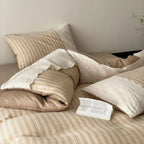 Florence Lace Double Gauze Striped Bedding Set / Beige Brown Ever Lasting