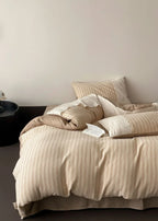 Florence Lace Double Gauze Striped Bedding Set / Beige Brown Ever Lasting