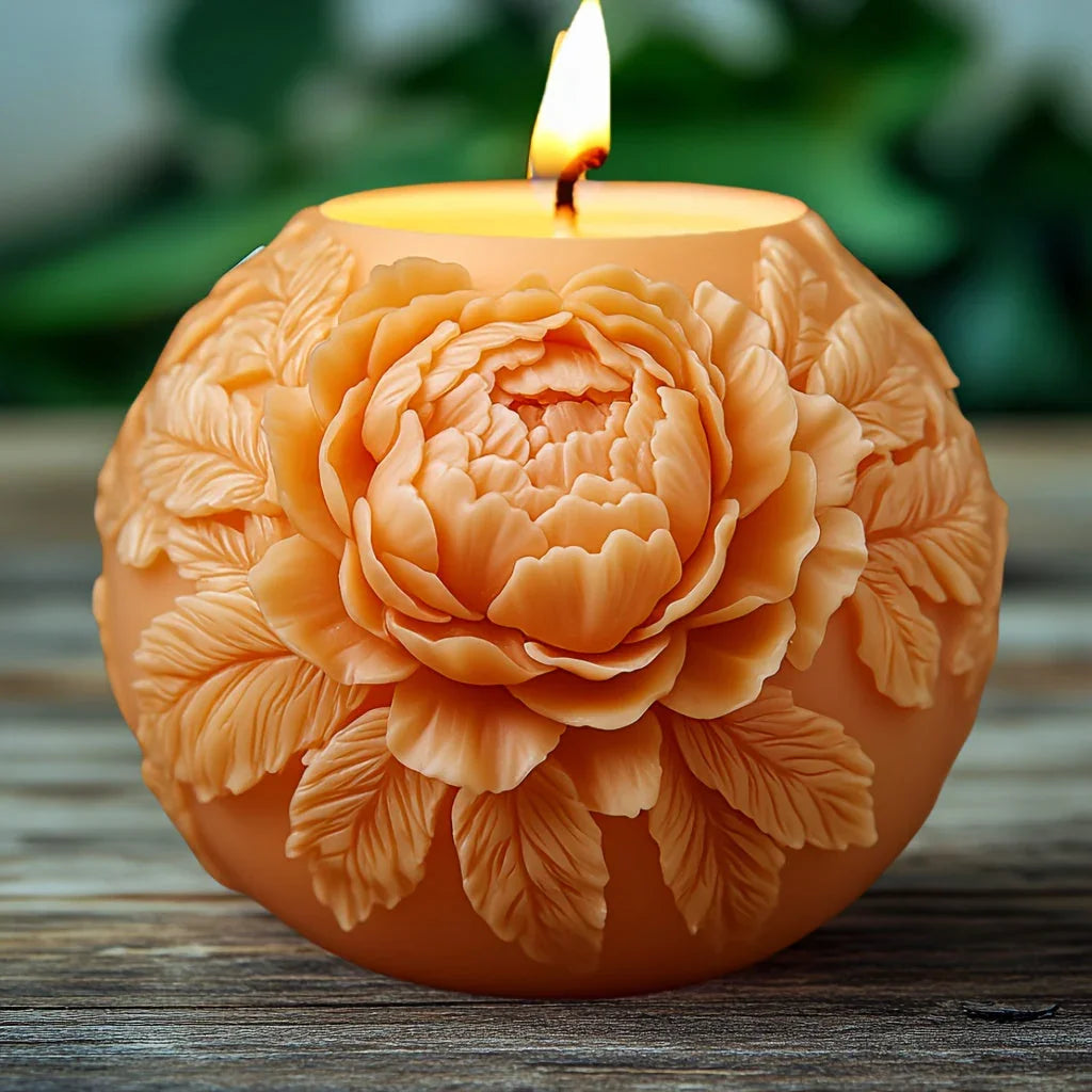 Large Peony Flower Relief Ball Candle Silicone Mold, Blooming Floral Design for Resin Casting, Concrete... - House Of Avana