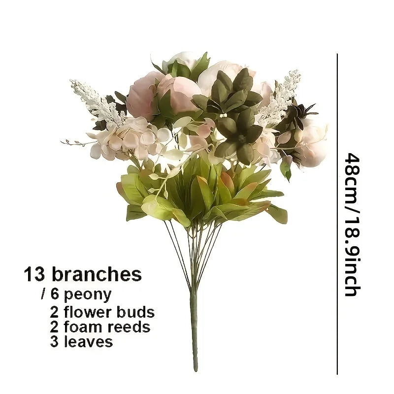 13 Branches Elegant Realistic Peony Silk Flower, Champagne Color - Lifelike Floral Decoration for Home... - House Of Avana