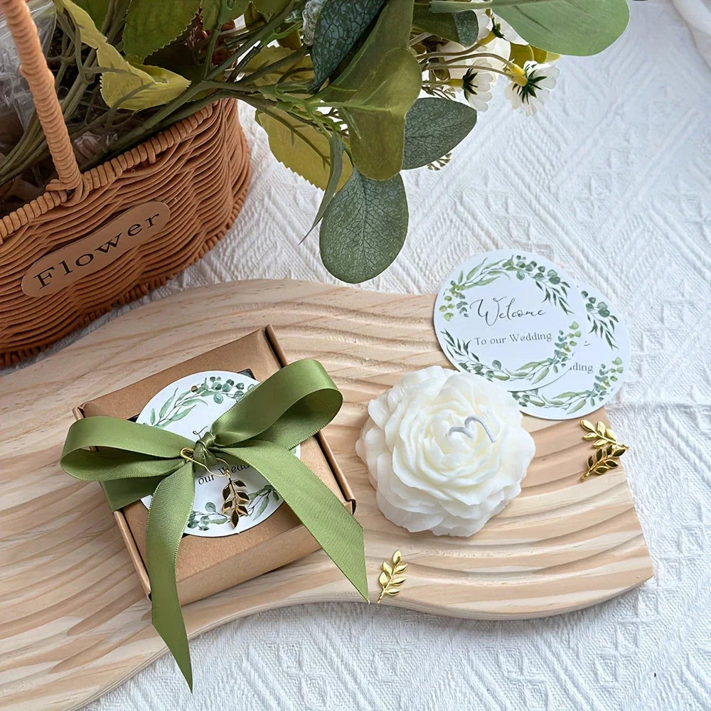 10/20 Sets Wedding Peony Candle Favors, Scented Peony Flower Candles with Thank You Cards and Leaf... - House Of Avana