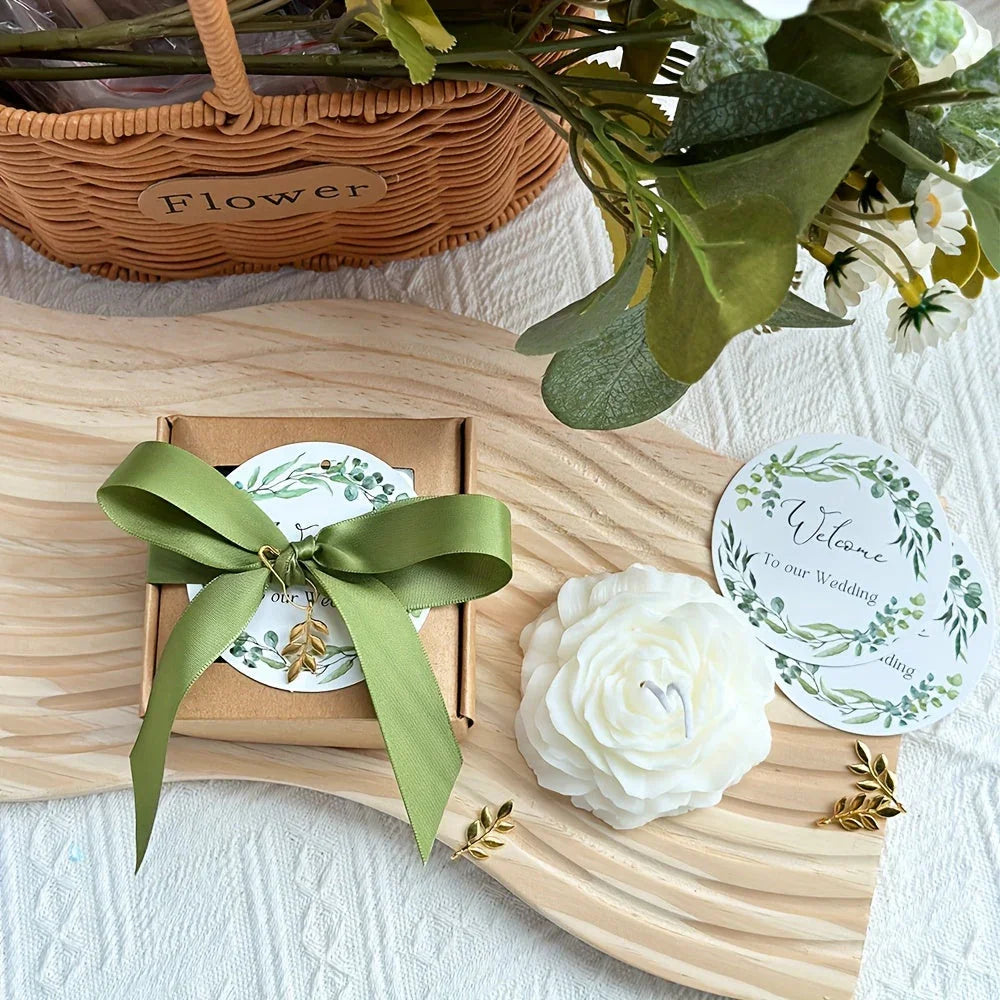 10/20 Sets Wedding Peony Candle Favors, Scented Peony Flower Candles with Thank You Cards and Leaf... - House Of Avana