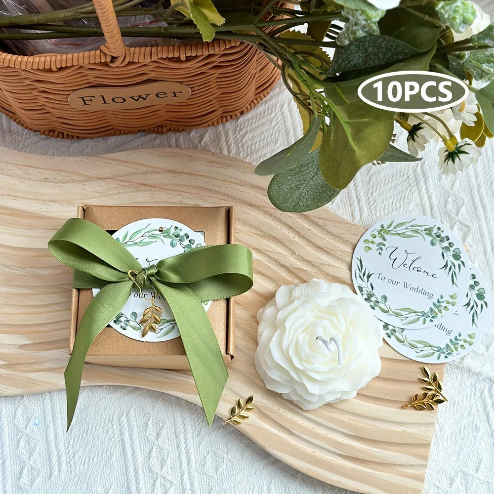 10/20 Sets Wedding Peony Candle Favors, Scented Peony Flower Candles with Thank You Cards and Leaf... - House Of Avana