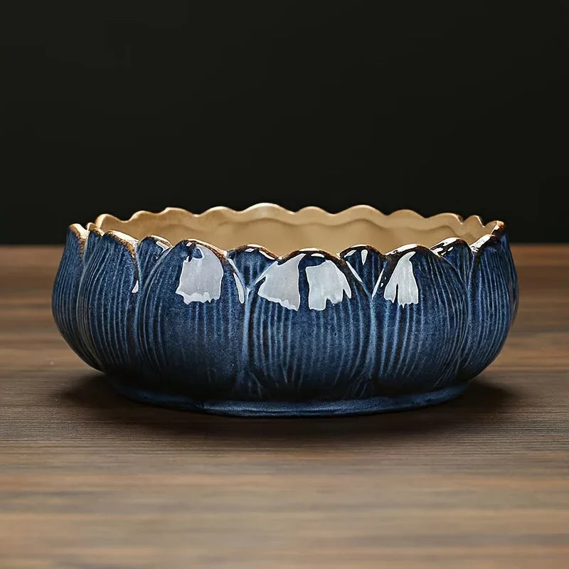 Casual Style Ceramic Flower Pot, Round Tabletop Hydroponic Planter, for Bulbs, Succulents, and Lotus,... - House Of Avana