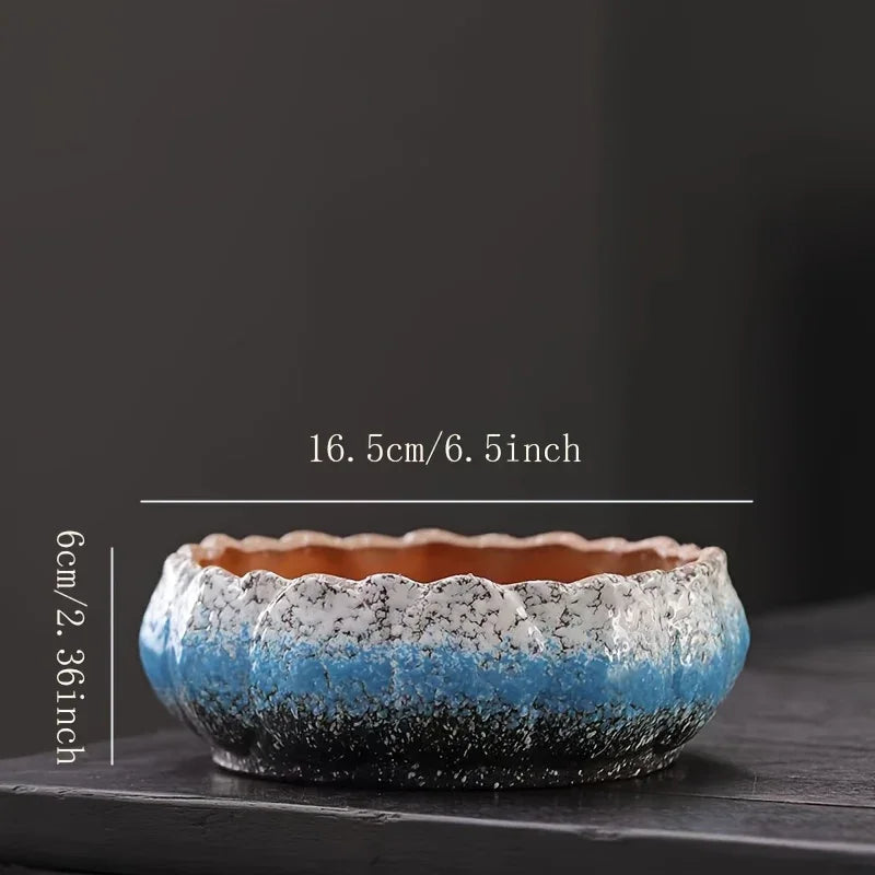 Casual Style Ceramic Flower Pot, Round Tabletop Hydroponic Planter, for Bulbs, Succulents, and Lotus,... - House Of Avana