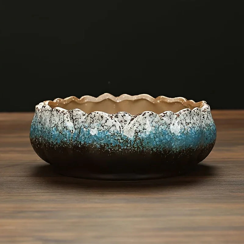 Casual Style Ceramic Flower Pot, Round Tabletop Hydroponic Planter, for Bulbs, Succulents, and Lotus,... - House Of Avana