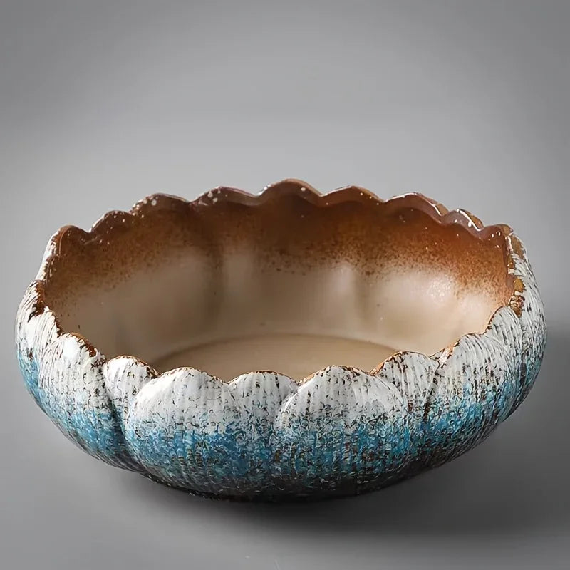 Casual Style Ceramic Flower Pot, Round Tabletop Hydroponic Planter, for Bulbs, Succulents, and Lotus,... - House Of Avana