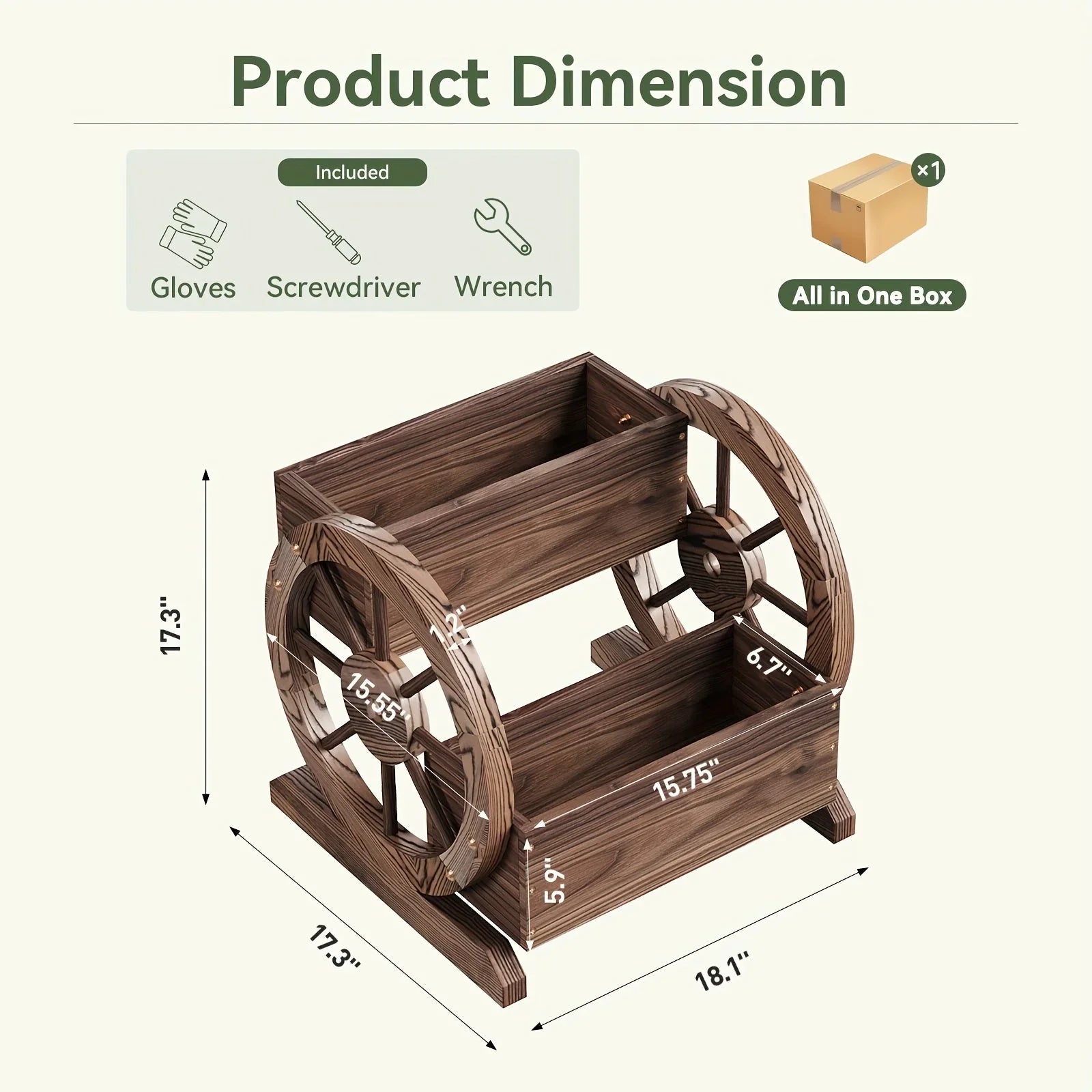 Sonegra Wooden Flower Cart Pot with Wheels, Flower Pots Decoration for Garden, Outdoor Garden Planter &... - House Of Avana