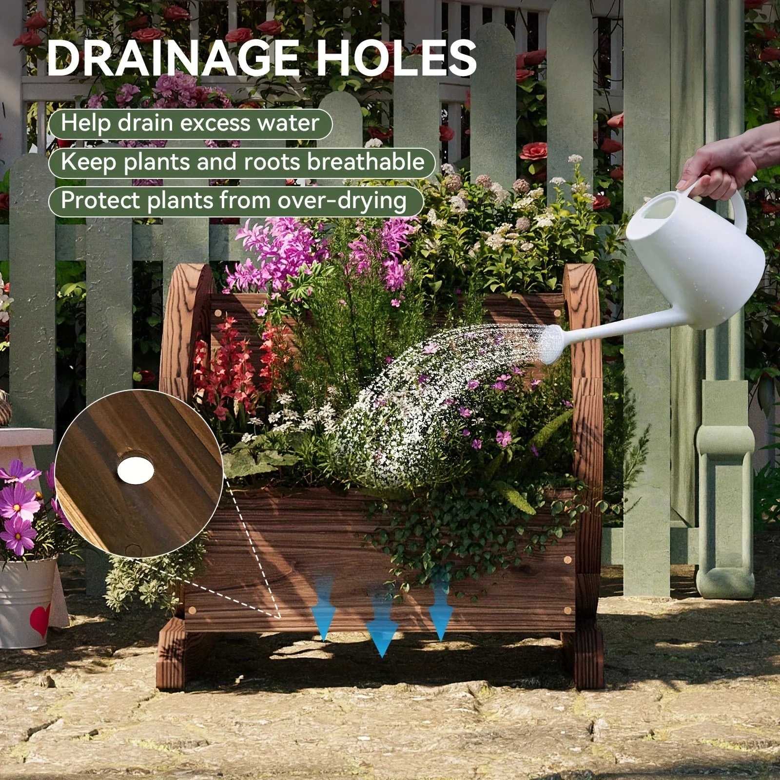 Sonegra Wooden Flower Cart Pot with Wheels, Flower Pots Decoration for Garden, Outdoor Garden Planter &... - House Of Avana