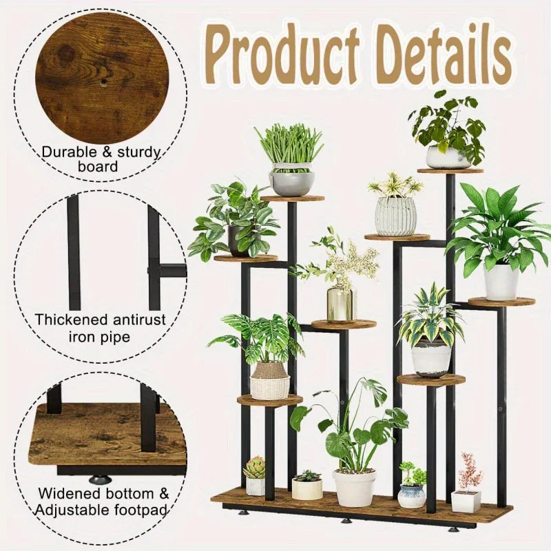 9 Tier Pot Plant Stand for Indoor, Wood Plant Shelf Corner Display Rack, Multi-tier Planter Pot Holder... - House Of Avana