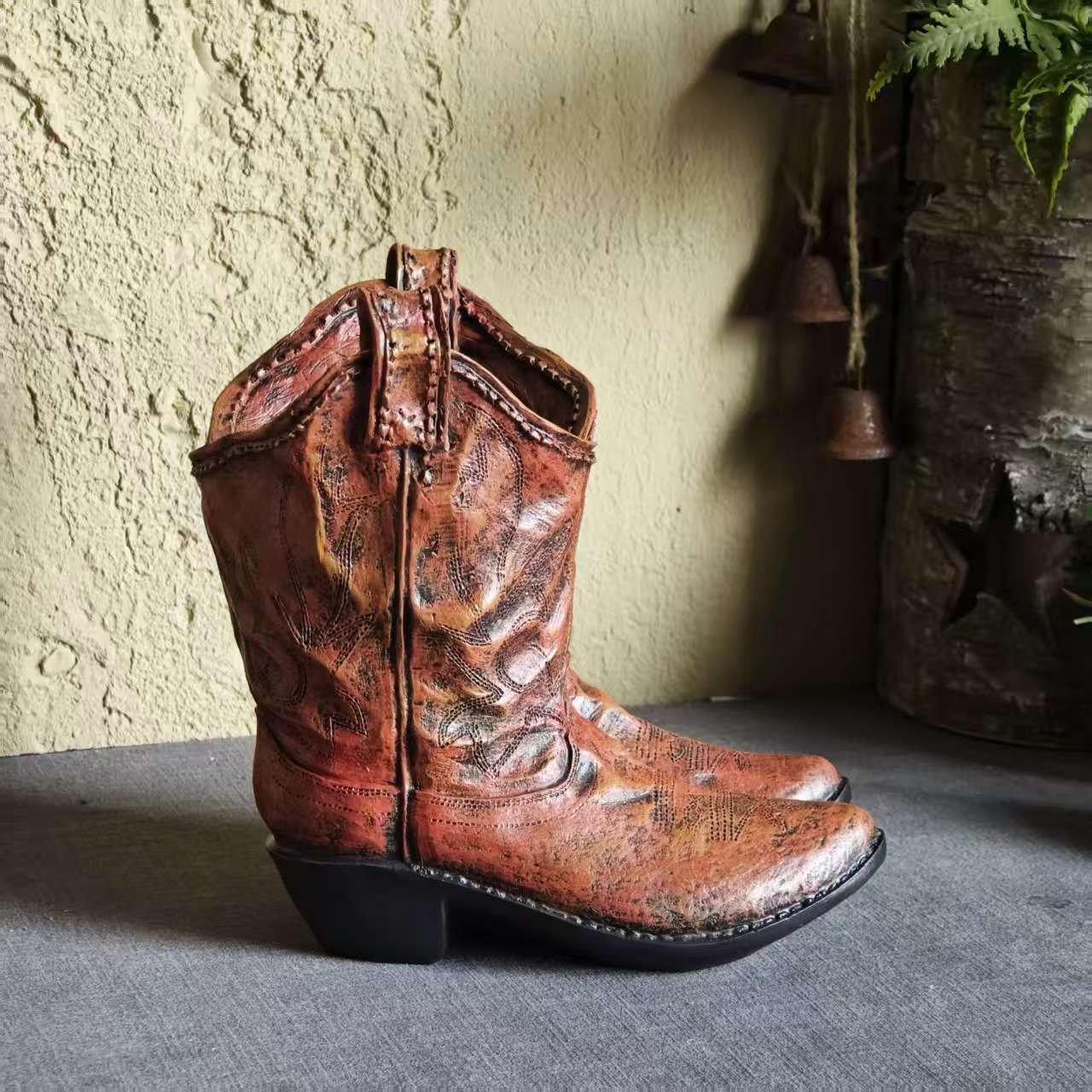 American Country Creative Western Cowboy Boot Resin Flower Pot Ornament Vase for Balcony Garden... - House Of Avana