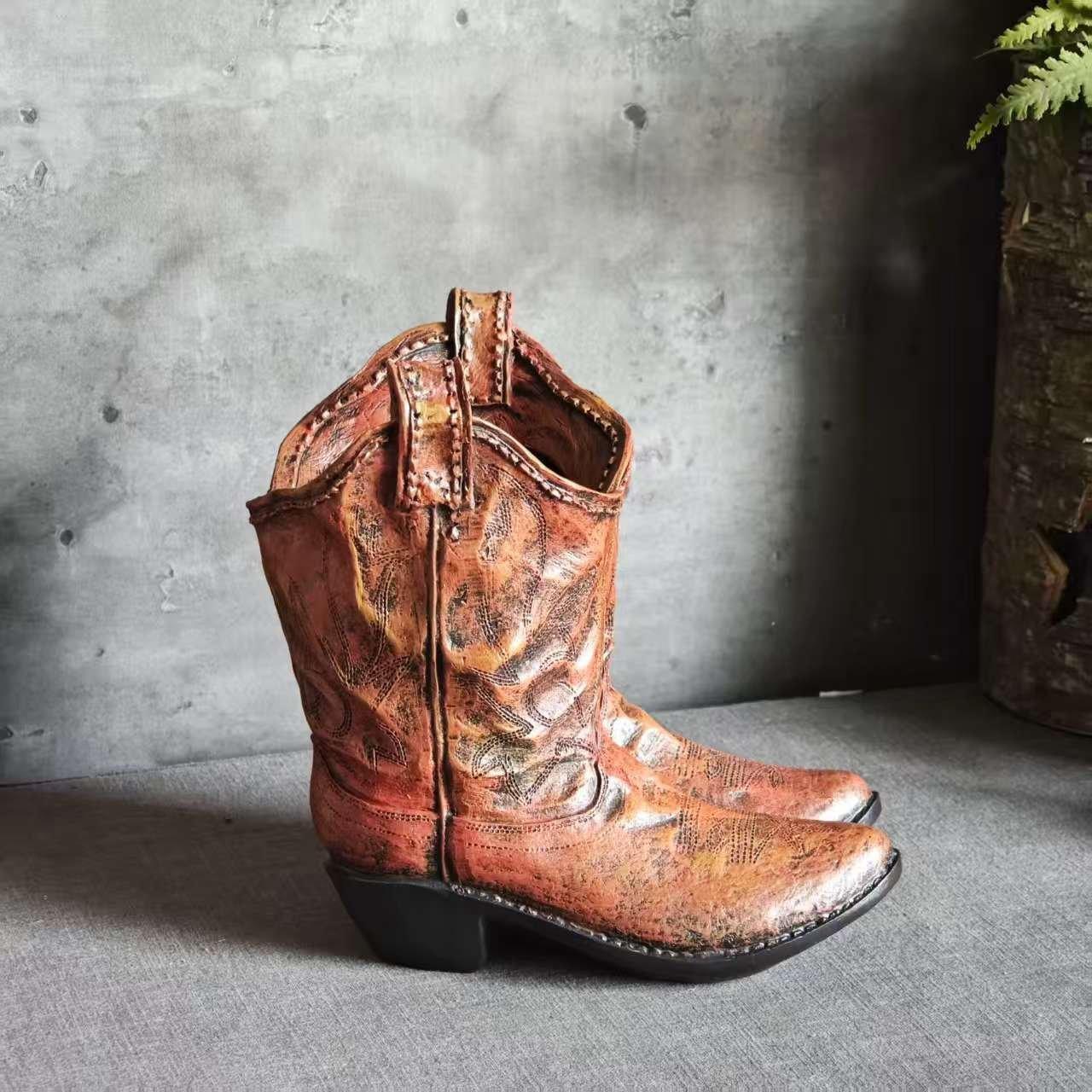 American Country Creative Western Cowboy Boot Resin Flower Pot Ornament Vase for Balcony Garden... - House Of Avana