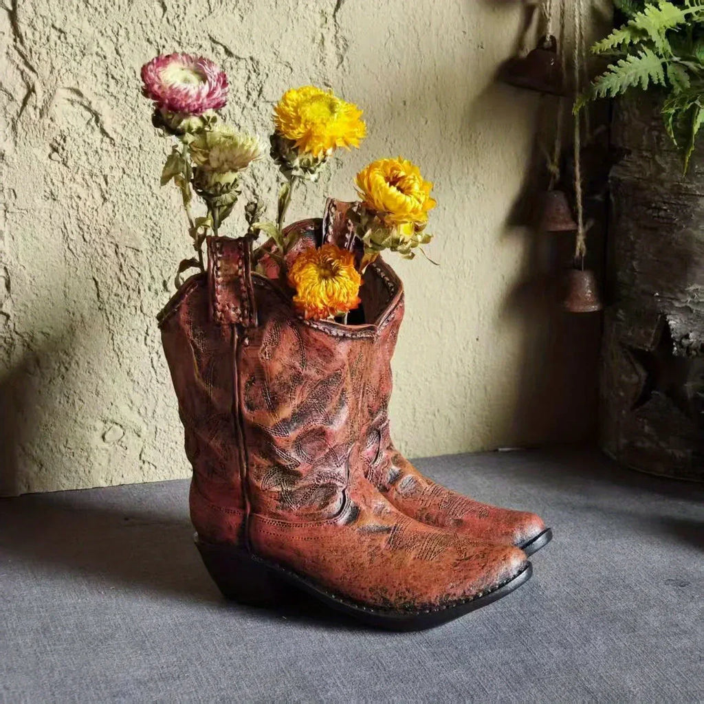 American Country Creative Western Cowboy Boot Resin Flower Pot Ornament Vase for Balcony Garden... - House Of Avana