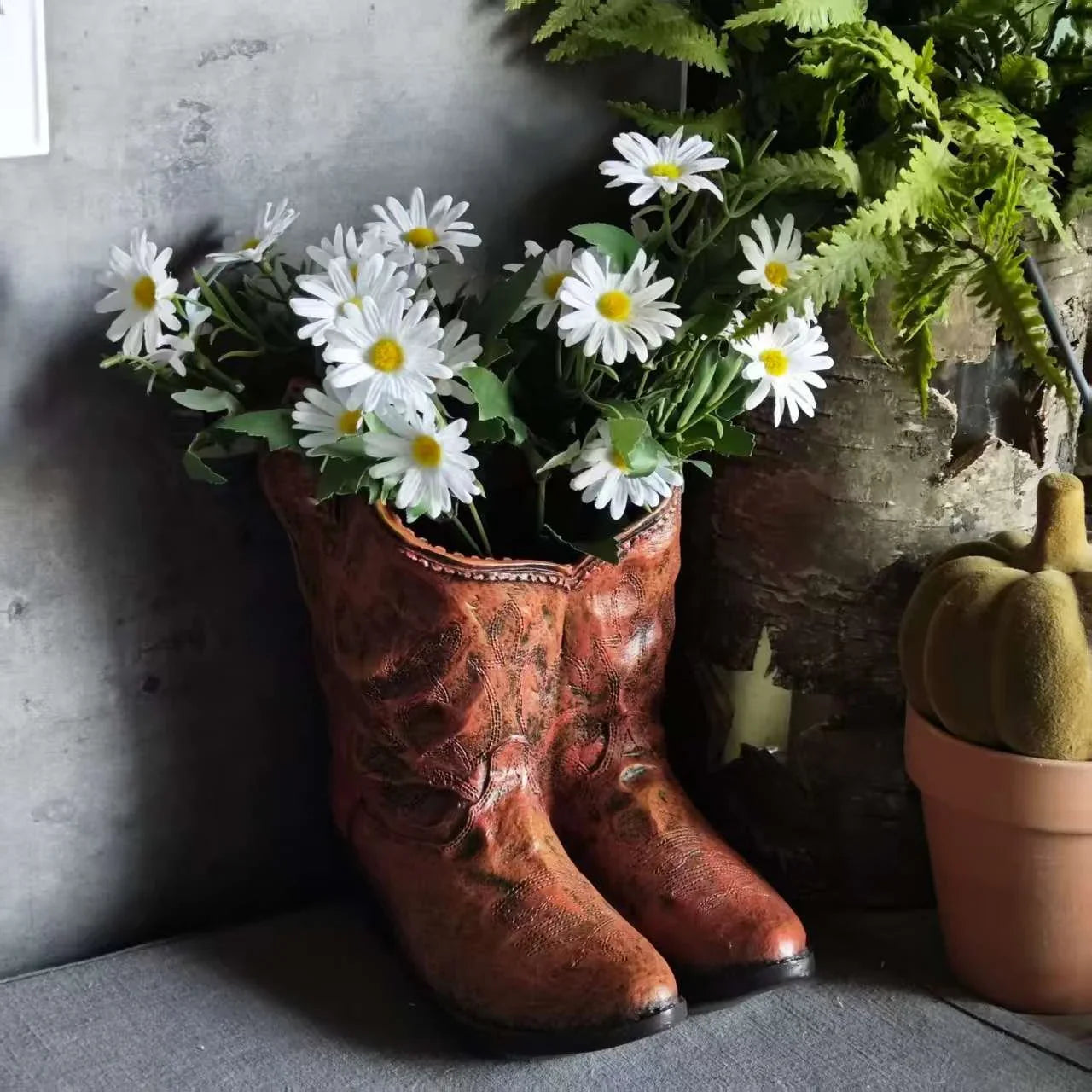 American Country Creative Western Cowboy Boot Resin Flower Pot Ornament Vase for Balcony Garden... - House Of Avana