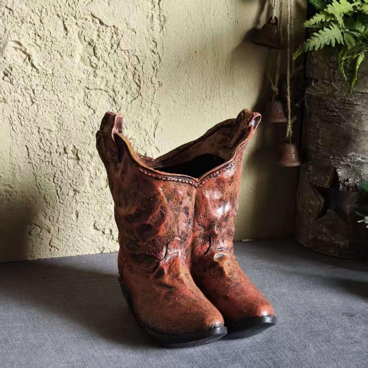 American Country Creative Western Cowboy Boot Resin Flower Pot Ornament Vase for Balcony Garden... - House Of Avana