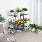 6-tier Metal Garden Cart Stand Iron Plant Rack Home Porch Flower Display Holder, angled view - House Of Avana