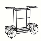 6-tier Metal Garden Cart Stand Iron Plant Rack Home Porch Flower Display Holder, texture detail - House Of Avana