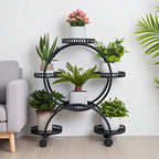 6 Potted Metal Plant Stand Garden Cart Wrought Iron Flower Pots Rack Holder Display Shelf with Wheels... - House Of Avana