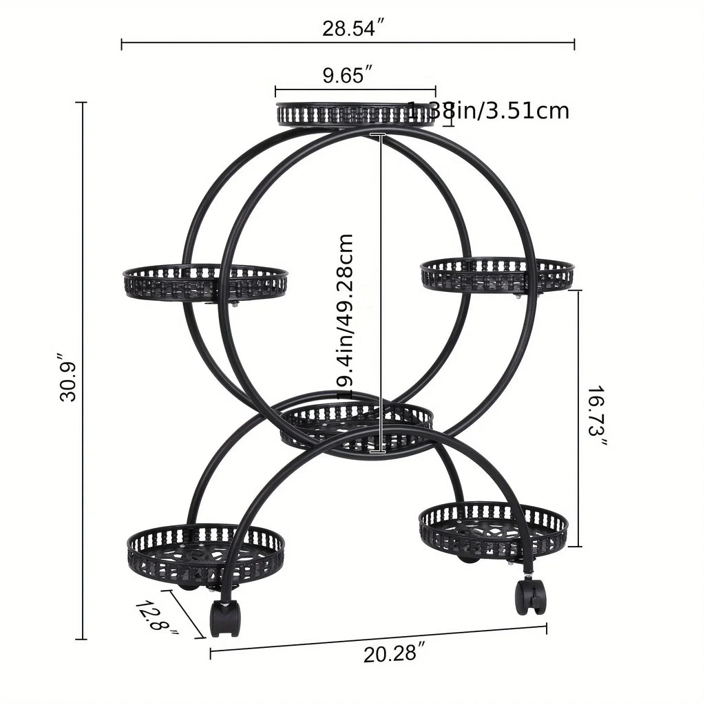 6 Potted Metal Plant Stand Garden Cart Wrought Iron Flower Pots Rack Holder Display Shelf with Wheels... - House Of Avana