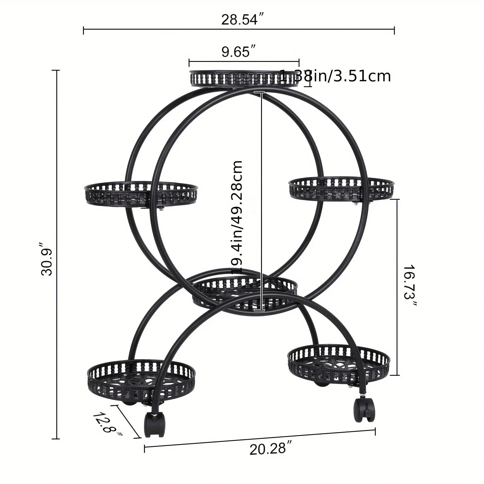 6 Potted Metal Plant Stand Garden Cart Wrought Iron Flower Pots Rack Holder Display Shelf with Wheels... - House Of Avana