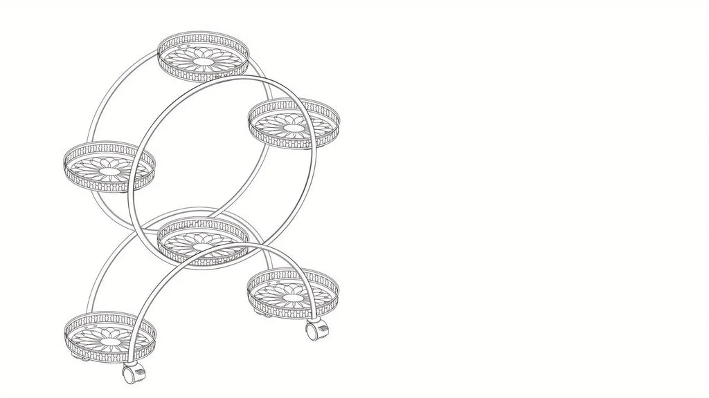 6 Potted Metal Plant Stand Garden Cart Wrought Iron Flower Pots Rack Holder Display Shelf with Wheels... - House Of Avana