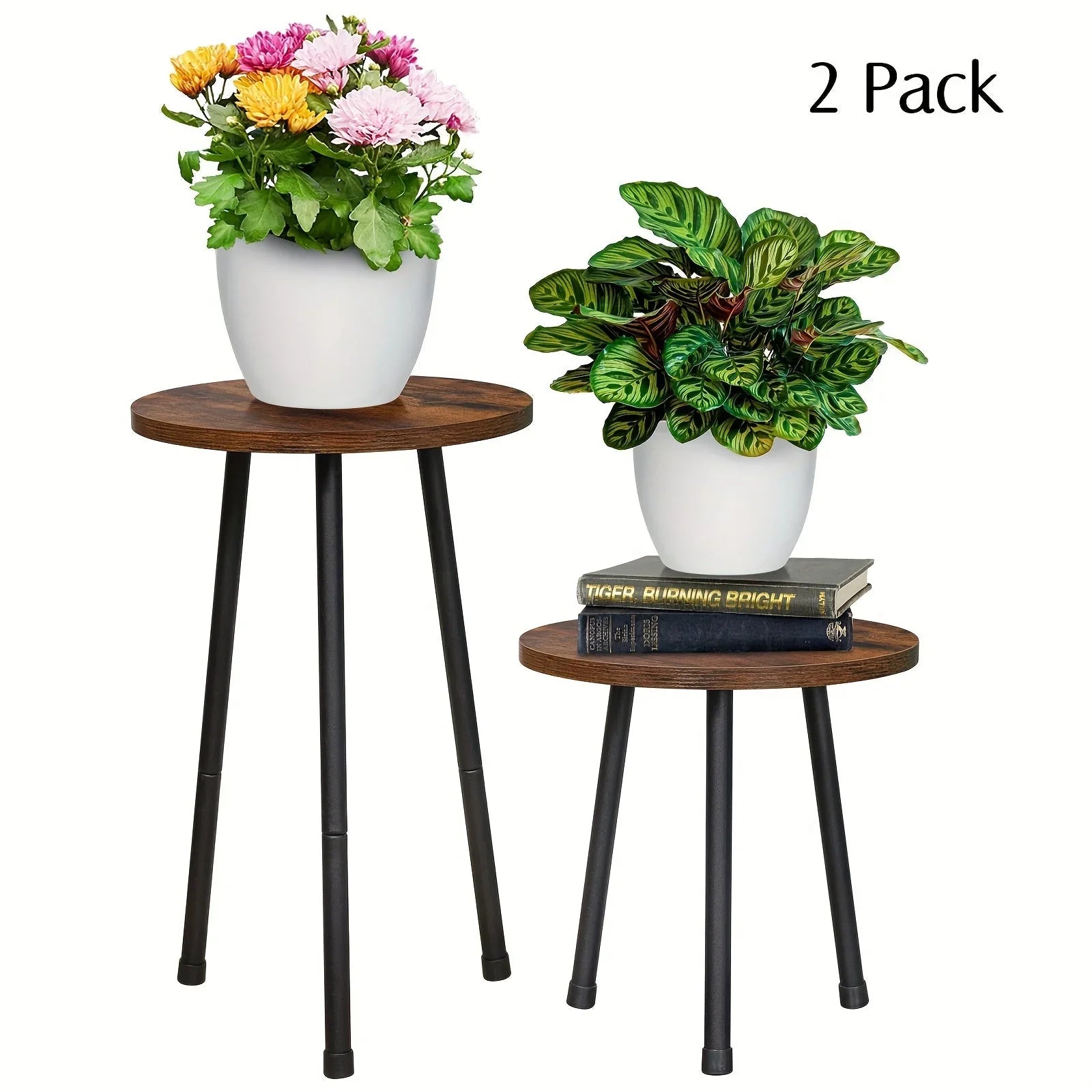 2 Pack Indoor Plant Stand, Mid-century Wooden Style Plant Holder, Indoor Outdoor Flower Stand, Small... - House Of Avana