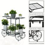 Metal 6-tier Plant Stand Garden Cart Wrought Iron Flower Pot Holder Shelf Rack, angled view - House Of Avana